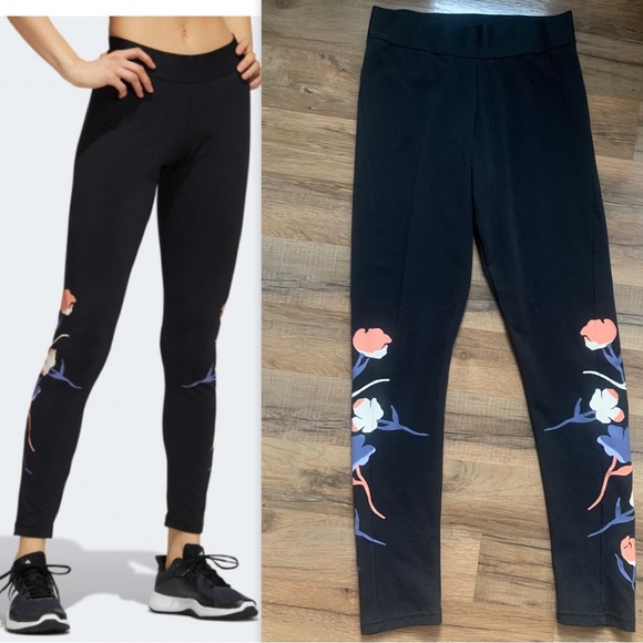 adidas Pants - Adidas Floral Theme Leggings exposed elastic waistband Size-S NWOT